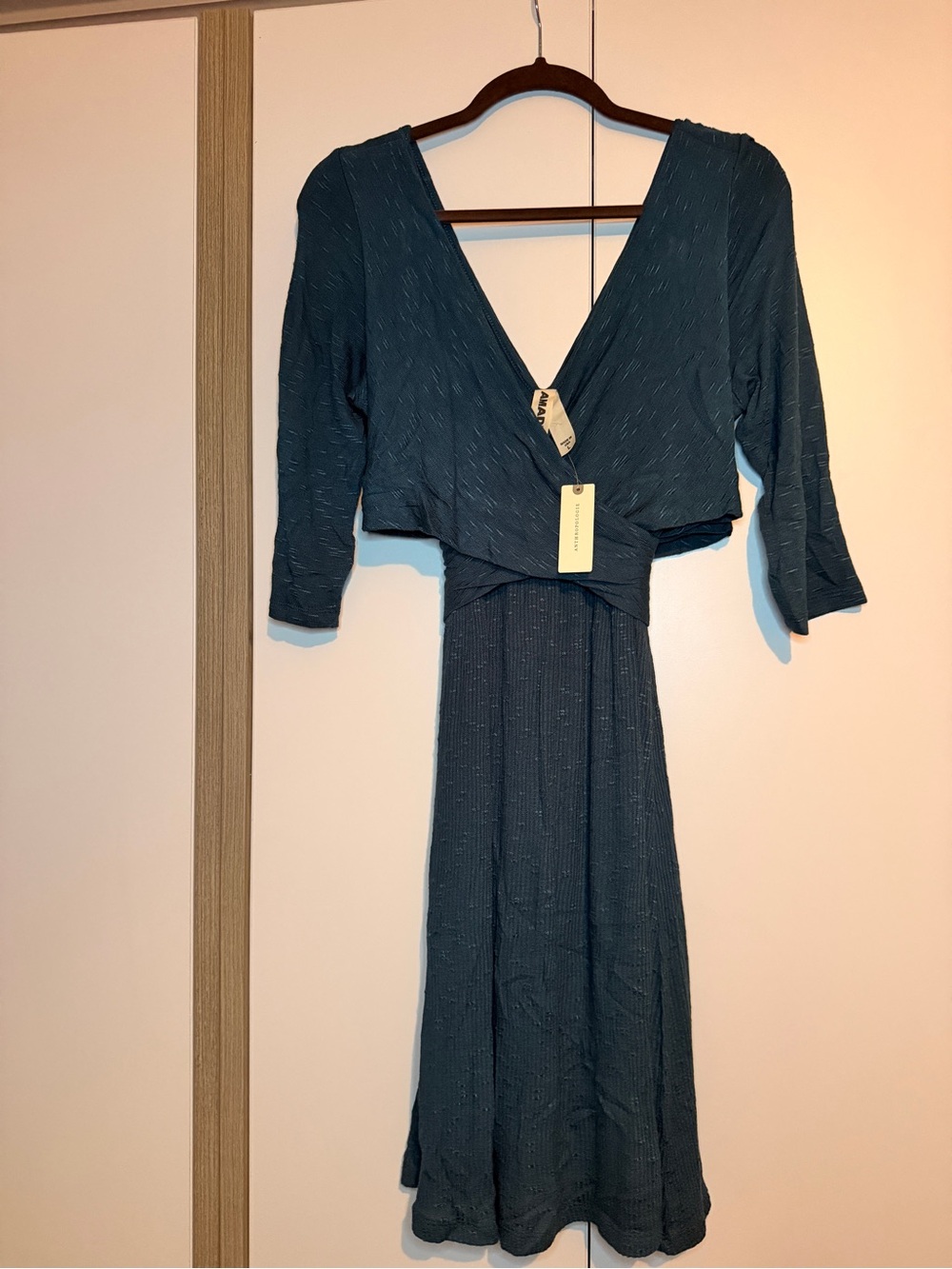 Anthropologie Deep Teal V-Neck Midi Wrap Dress